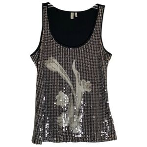 🦄Madison Black Sequin Tank Top with Floral Design